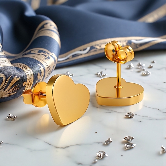 18K Gold Plated Heart Jewelry Set 💖Dainty Earrings & Necklace w/ Shell Inlay - Picture 5 of 11